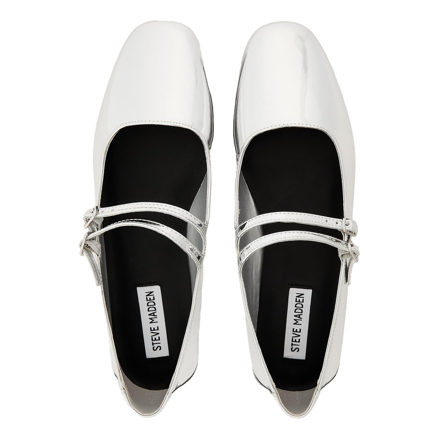 Silver - Side - Steve Madden Womens-Ladies Alisah Mirrored Ballet Flats