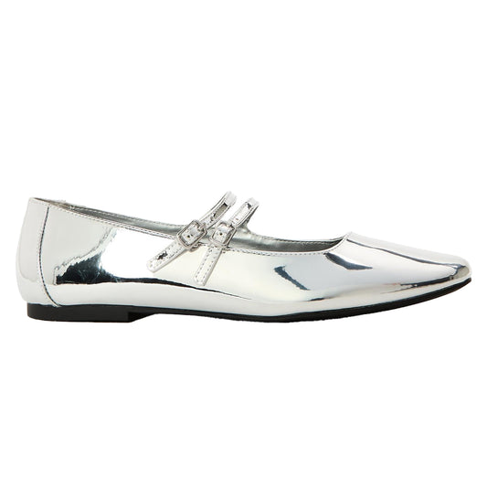 Silver - Front - Steve Madden Womens-Ladies Alisah Mirrored Ballet Flats