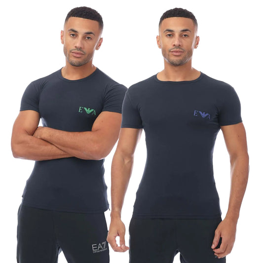 Navy - Front - Emporio Armani Mens Underwear Logo T-Shirt (Pack of 2)