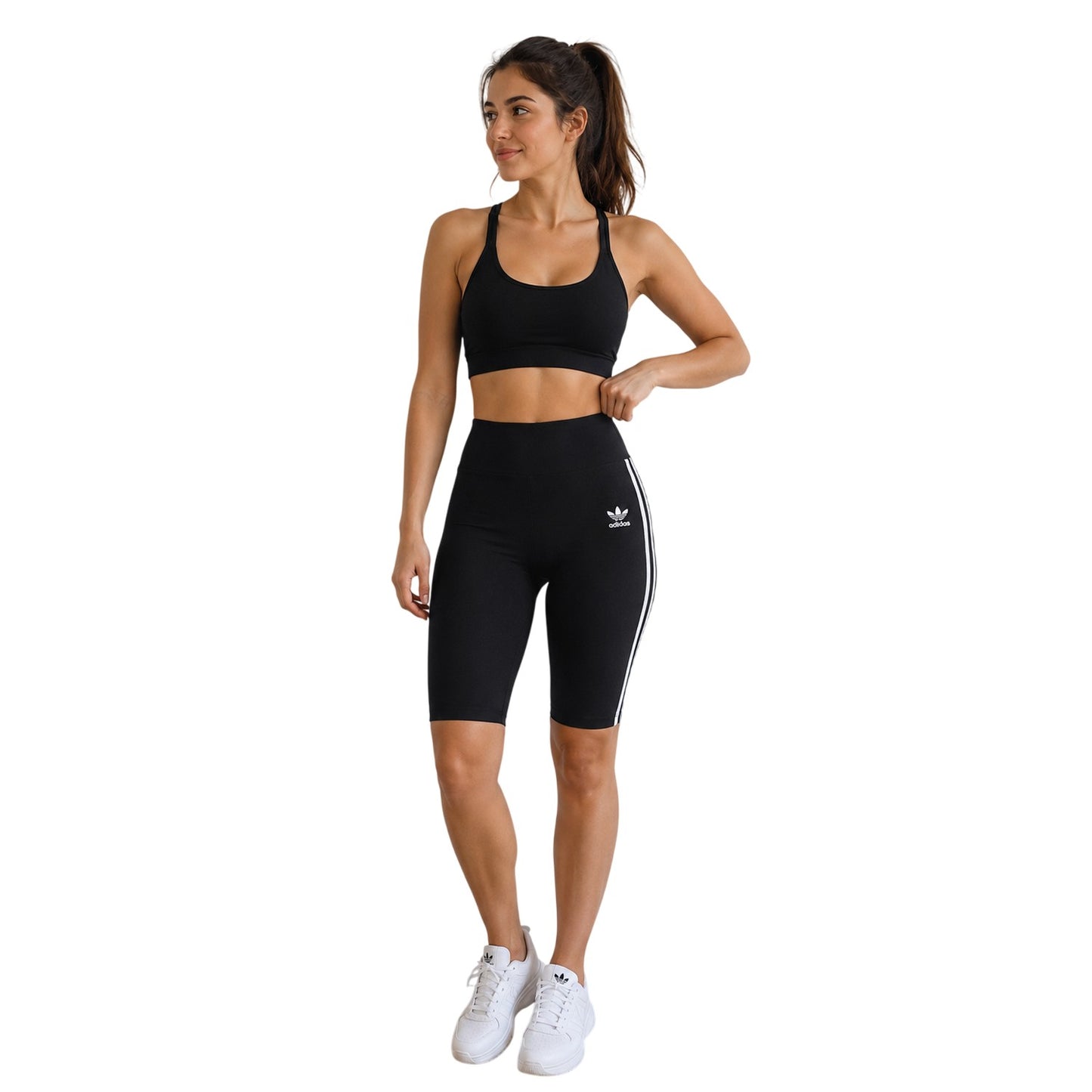 Black - Back - Adidas Womens-Ladies Classics 3 Stripes Shorts
