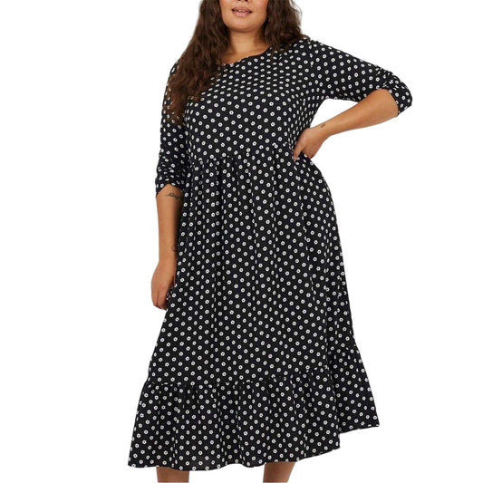 Black-White - Front - Brave Soul Womens-Ladies Polka Dot 3-4 Sleeve Midi Dress