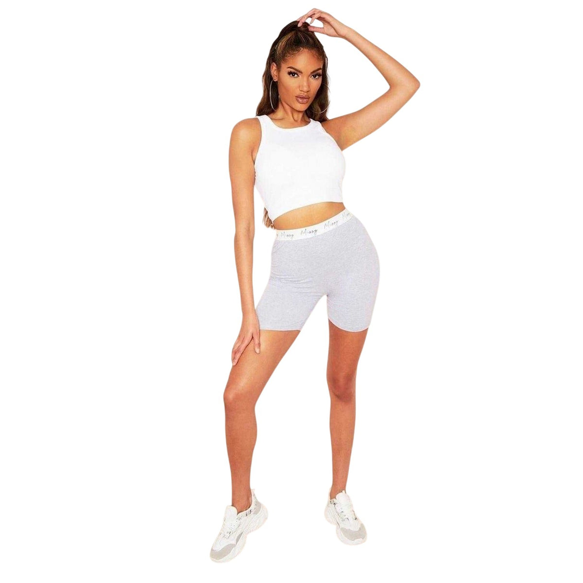 Grey - Back - Missy Empire Womens-Ladies Jersey Cycling Shorts