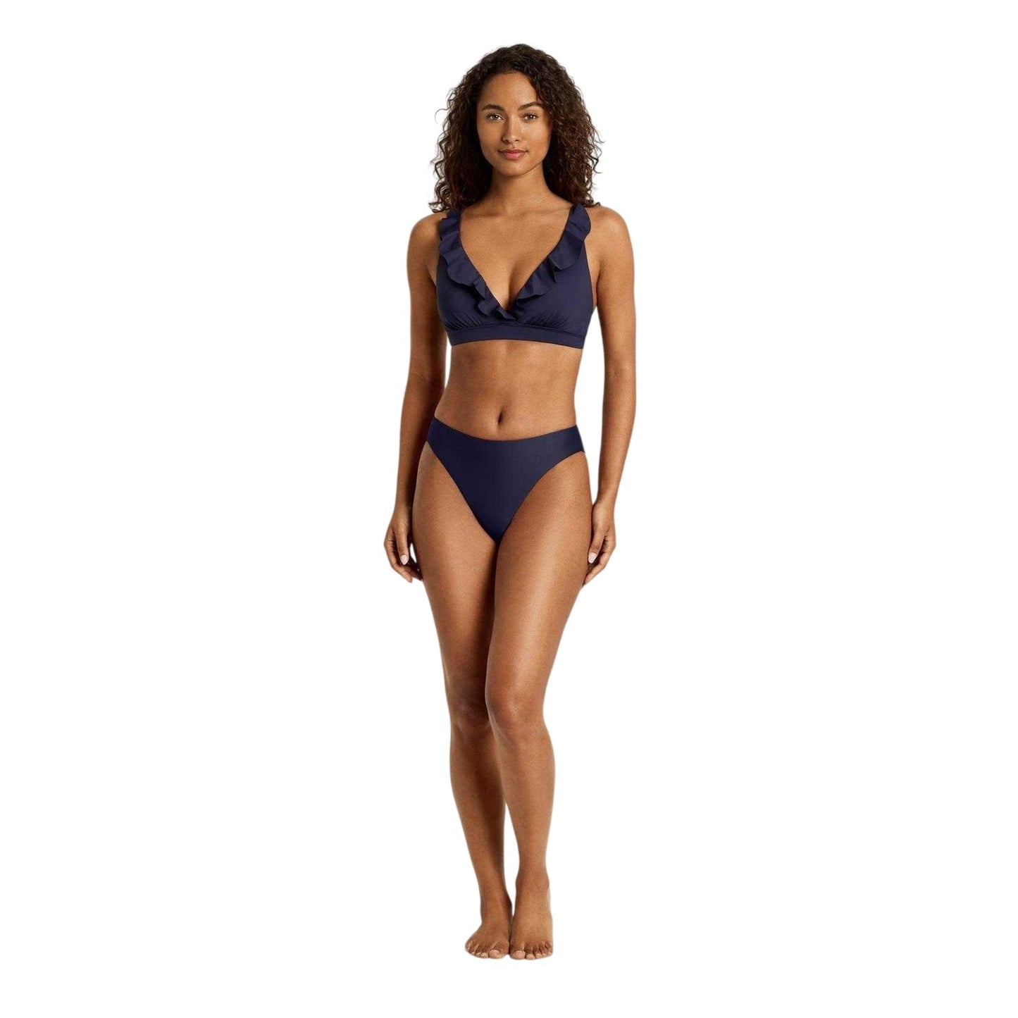 Navy - Side - Ralph Lauren Womens-Ladies Mid Rise Bikini Bottoms