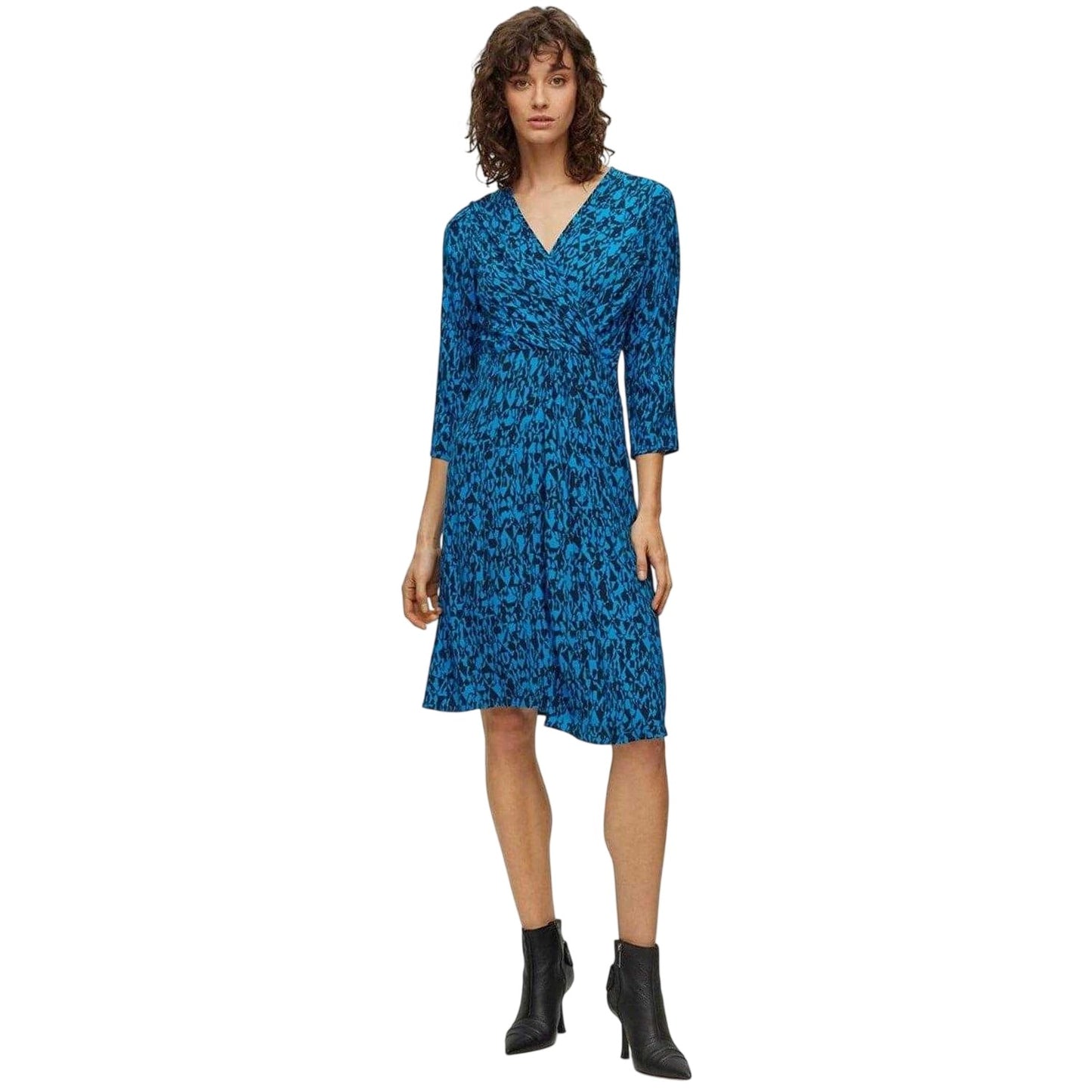 Black-Blue - Lifestyle - Boss Womens-Ladies Danottea Abstract V Neck 3-4 Sleeve Wrap Dress