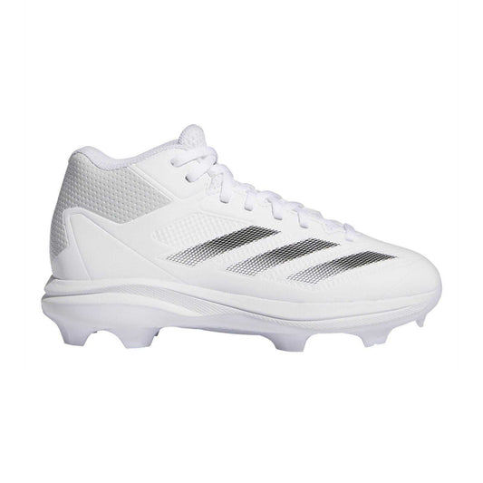 White - Front - Adidas Childrens-Kids Impact 3 Stripes Mid Cut Football Trainers