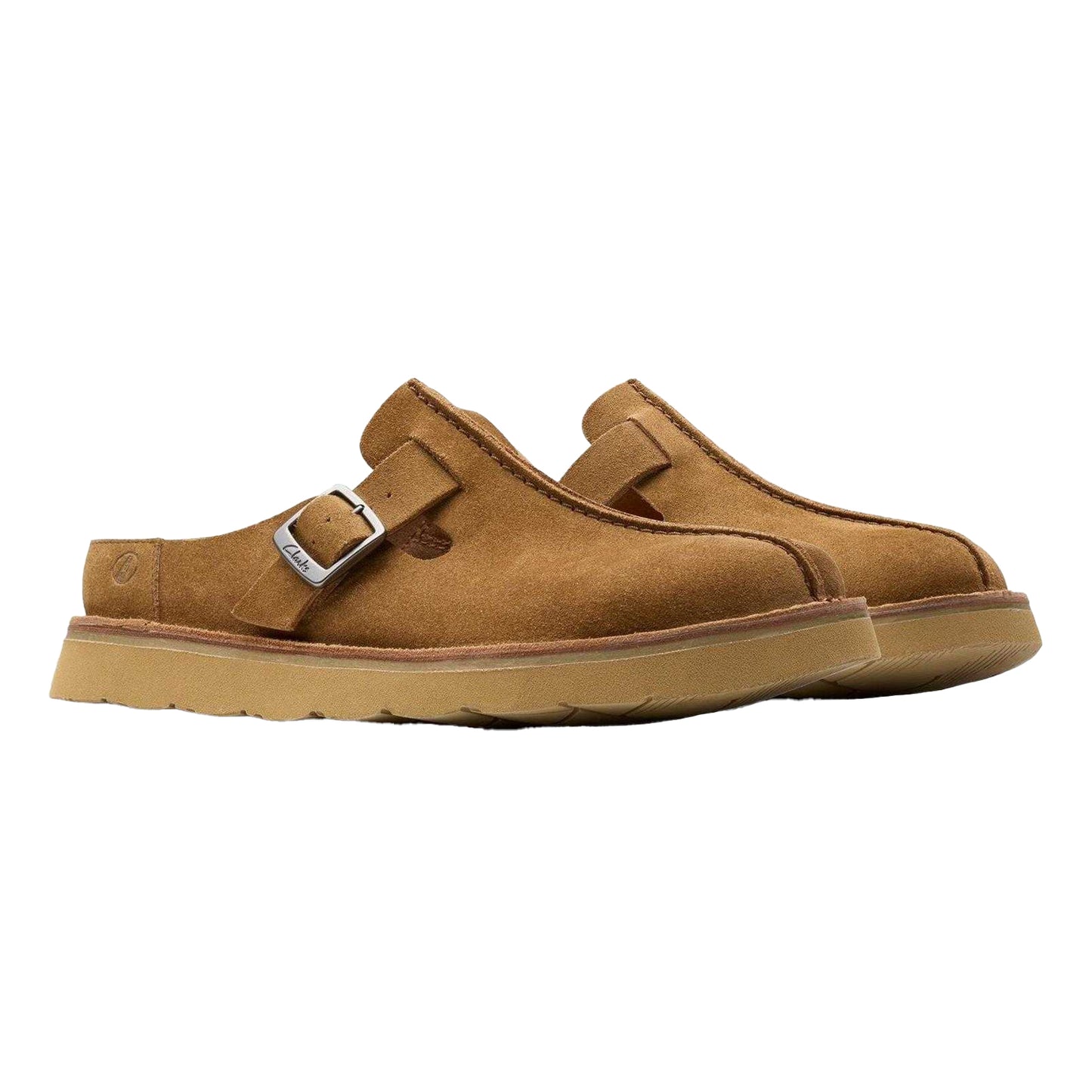 Brown - Pack Shot - Clarks Mens Solsbury Suede Flat Mules