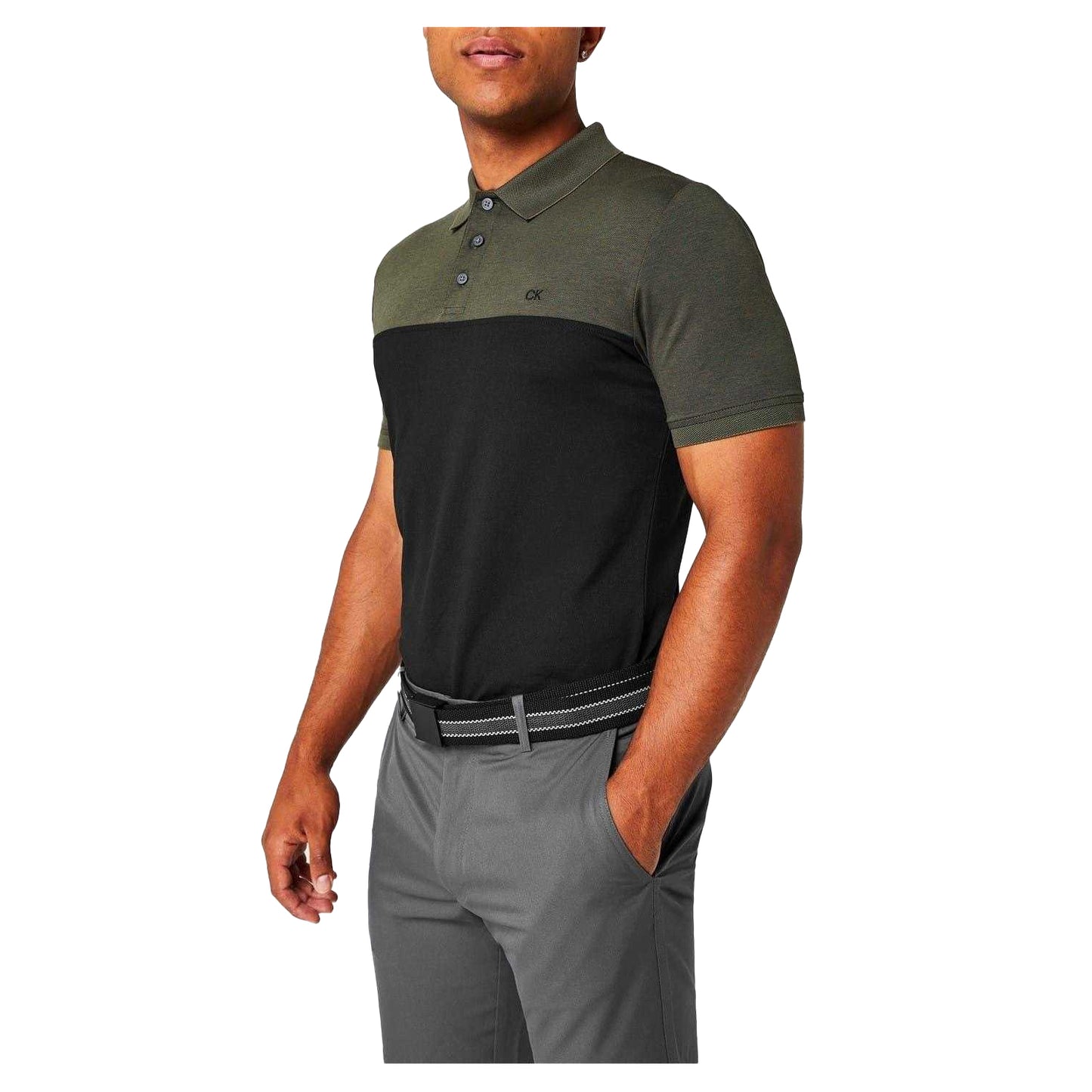 Olive Grey-Black - Side - Calvin Klein Mens Colour Block Golf Polo Shirt