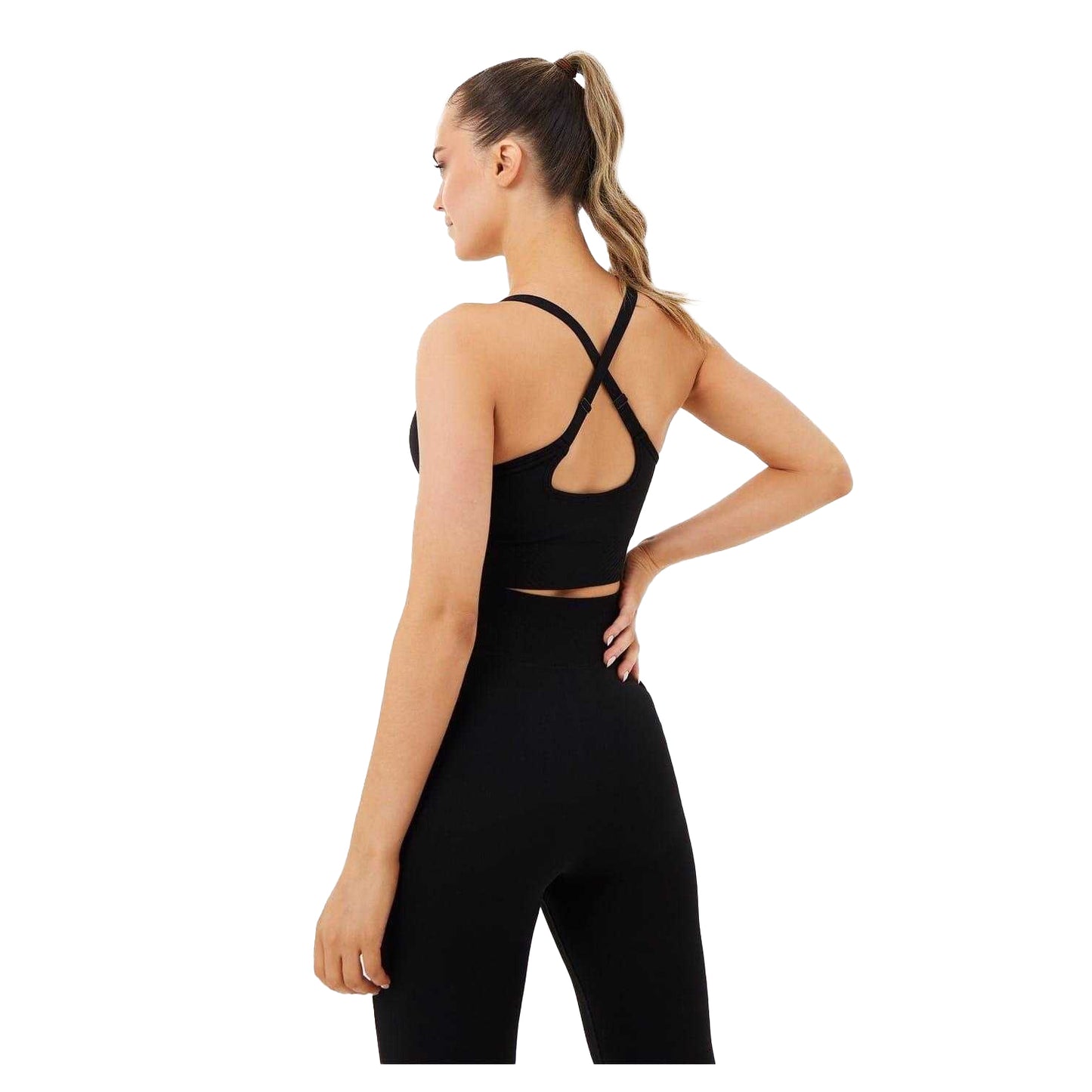 Black - Side - USA Womens-Ladies Adjustable Seamless Sports Bra