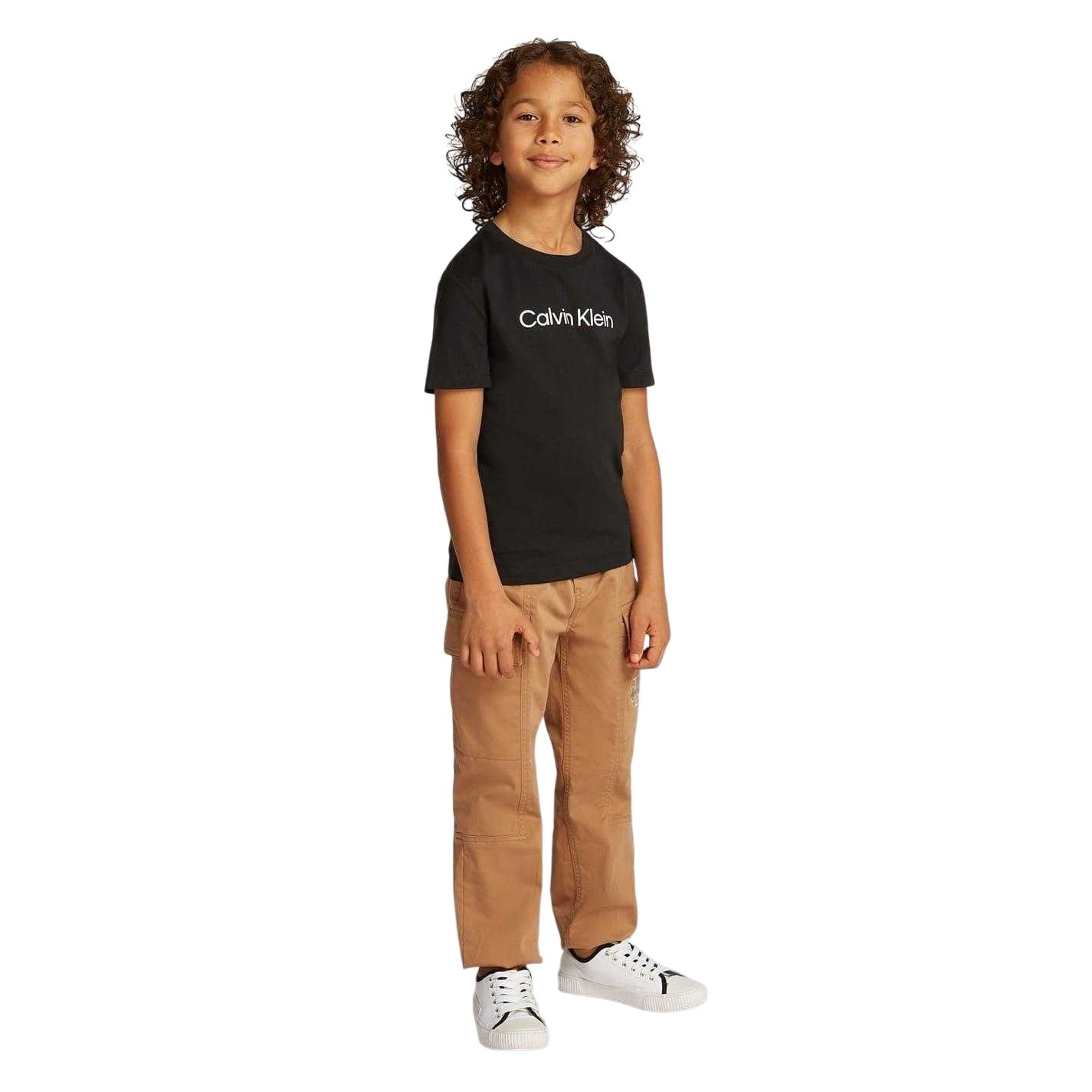 Black - Side - Calvin Klein Childrens-Kids Logo T-Shirt