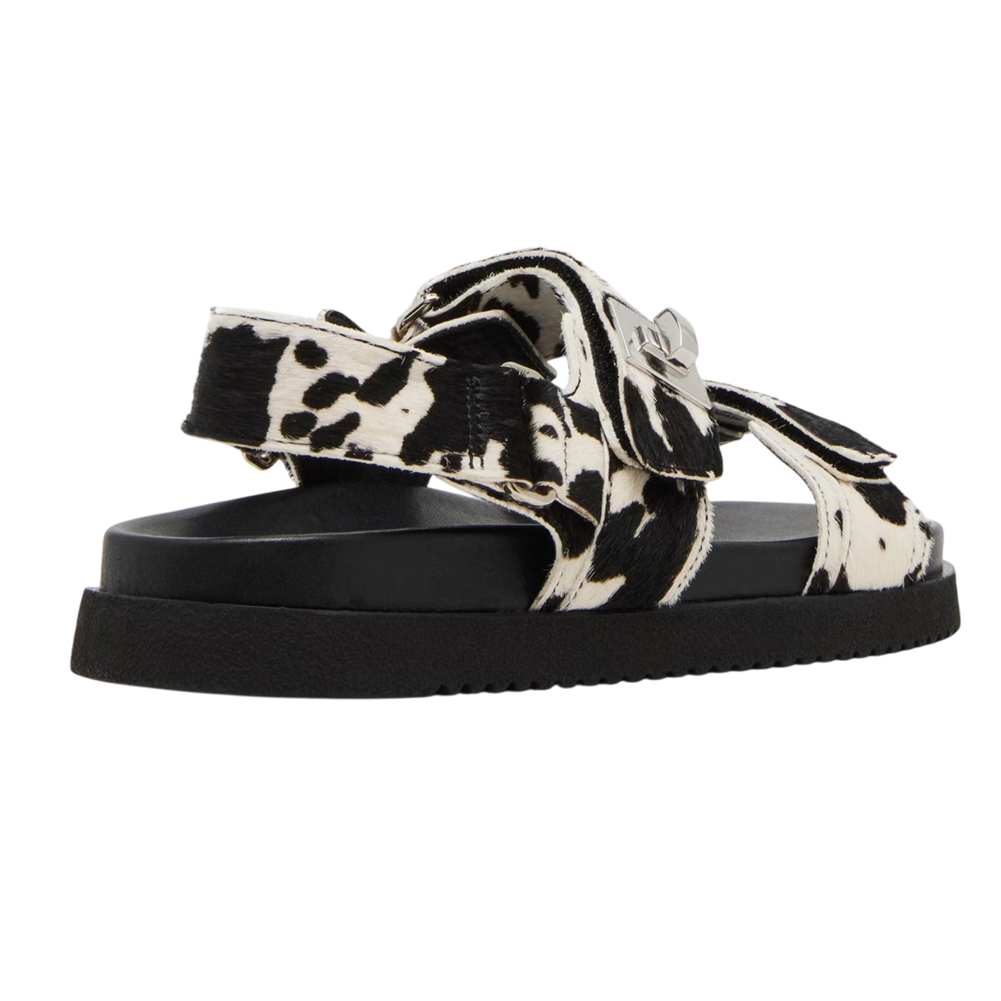 Black-White - Lifestyle - Steve Madden Womens-Ladies Mona Cow Print Leather Sandals