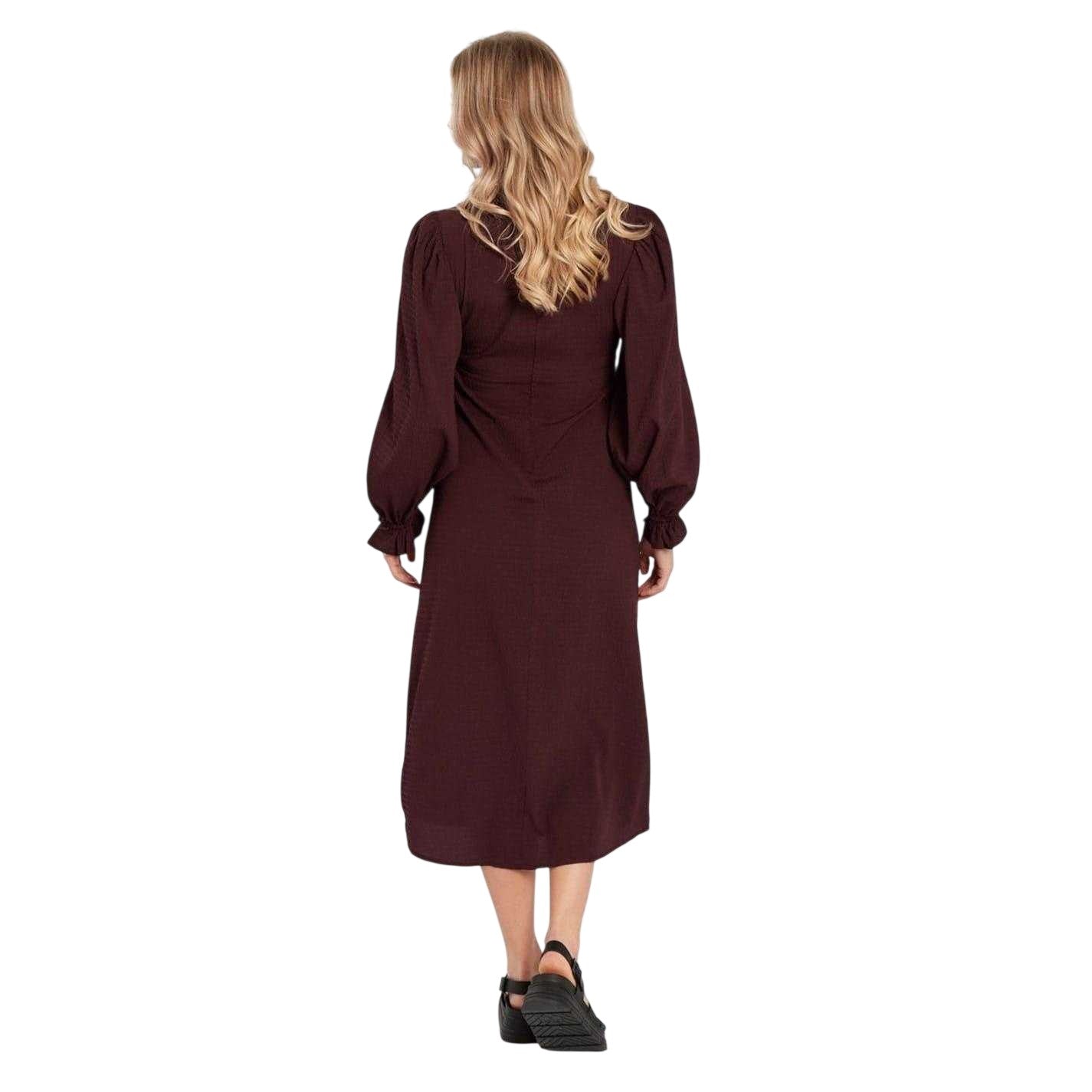 Chocolate - Back - Violet Romance Womens-Ladies High-Neck Midi Dress