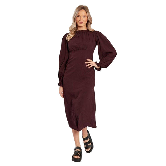 Chocolate - Front - Violet Romance Womens-Ladies High-Neck Midi Dress