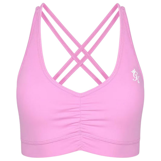 Pink - Front - Gym King Womens-Ladies Scrunch Criss-Cross Sports Bra