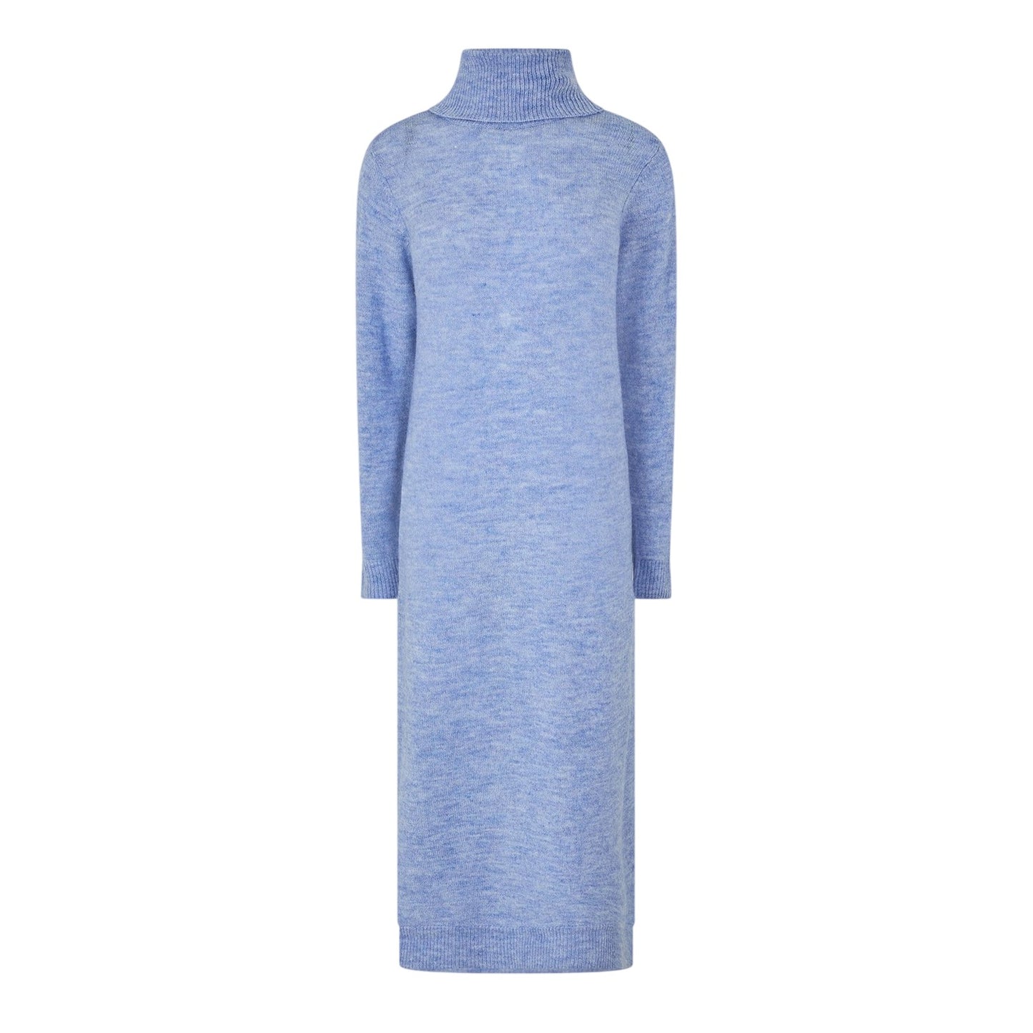 Blue - Back - Pieces Womens-Ladies Knitted Turtle Neck Sweater Dress