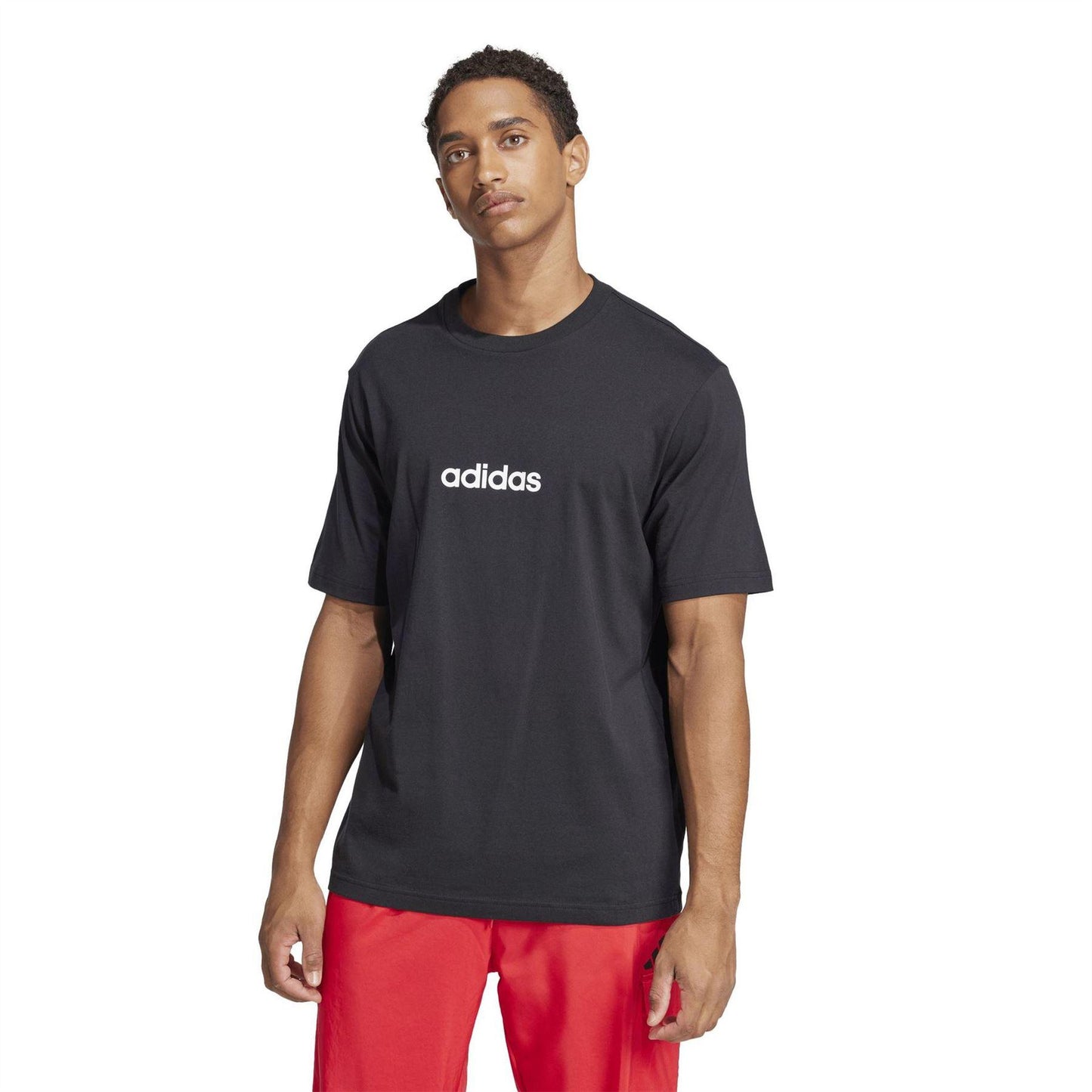 Black - Pack Shot - Adidas Mens Essentials Logo Single Jersey T-Shirt