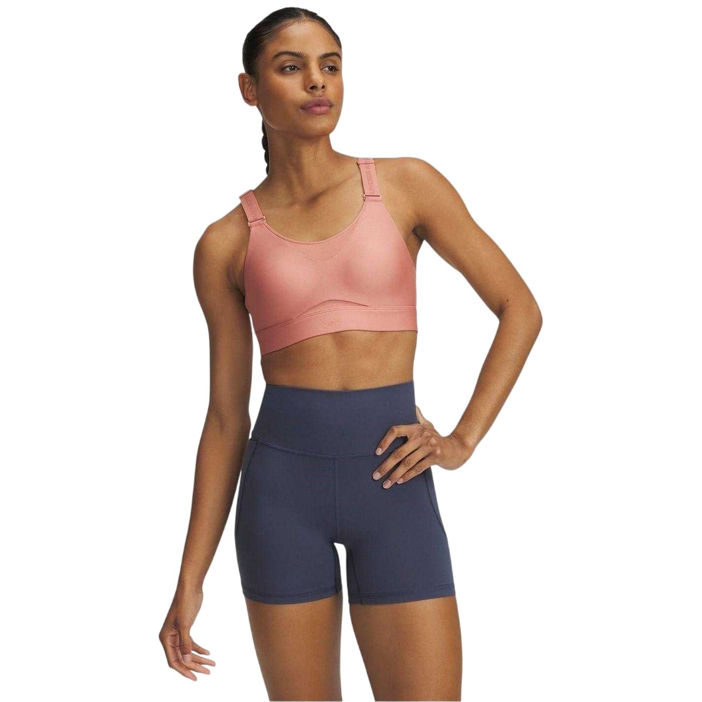 Pink - Side - Under Armour Womens-Ladies Infinity High Support Snug Fit Sports Bra