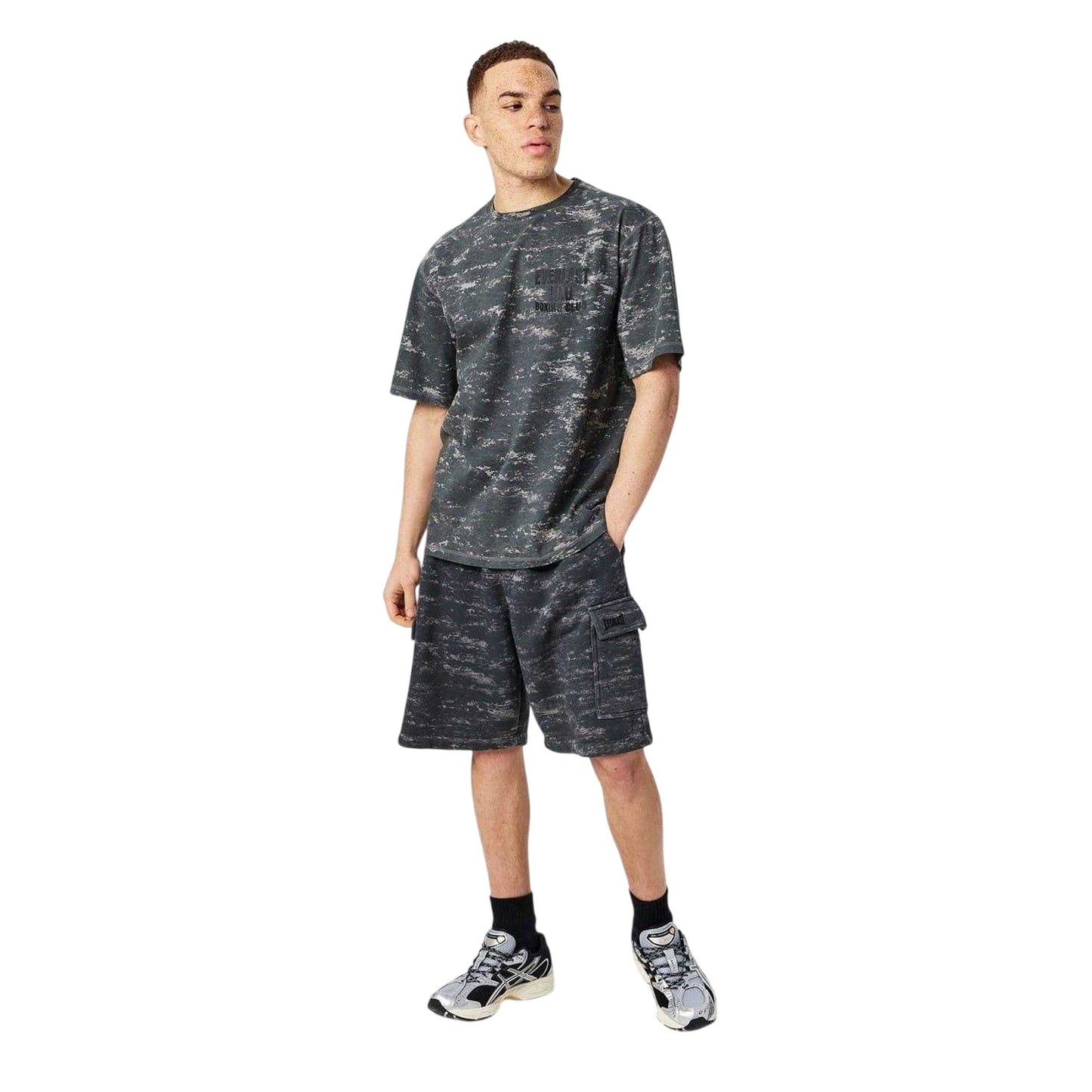 Grey - Side - Everlast Mens Cotton Camo Cargo Shorts