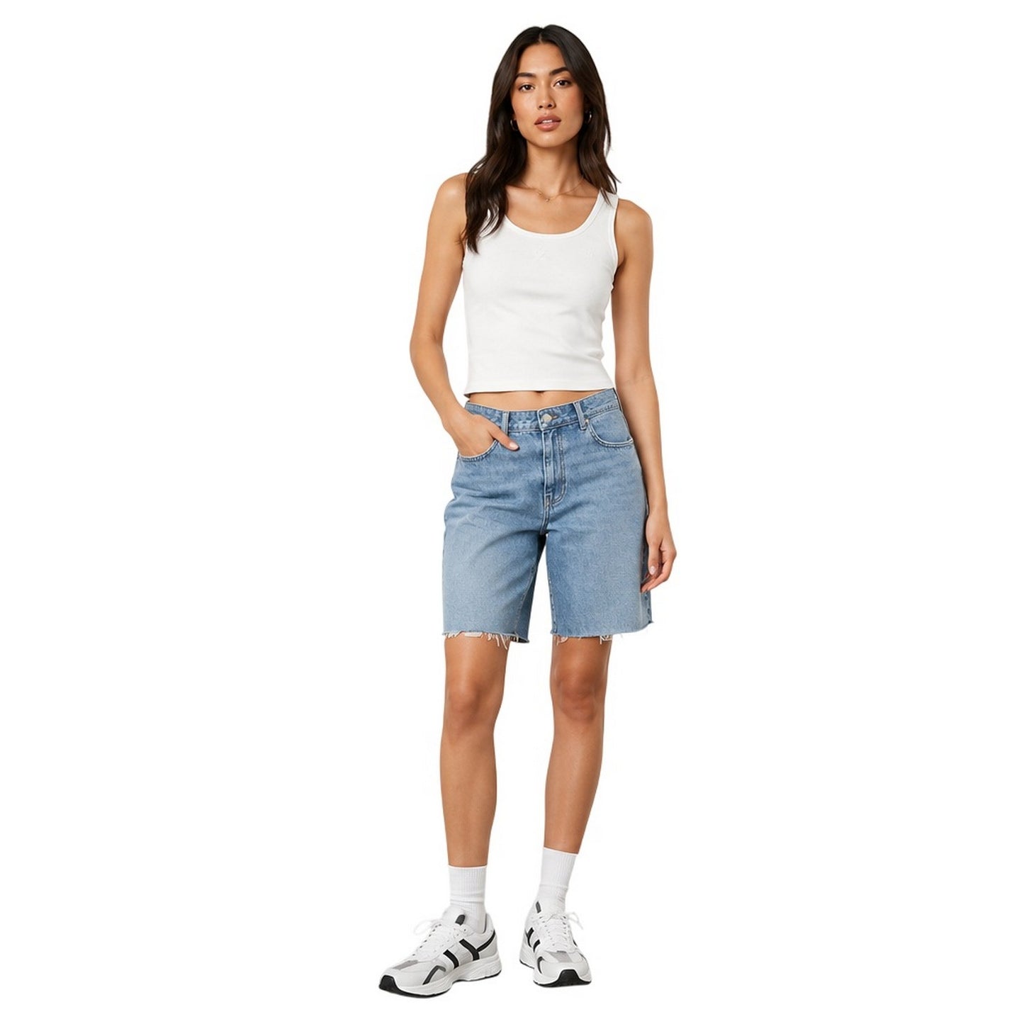 Light Blue - Side - Noisy May Womens-Ladies Denim Baggy Shorts