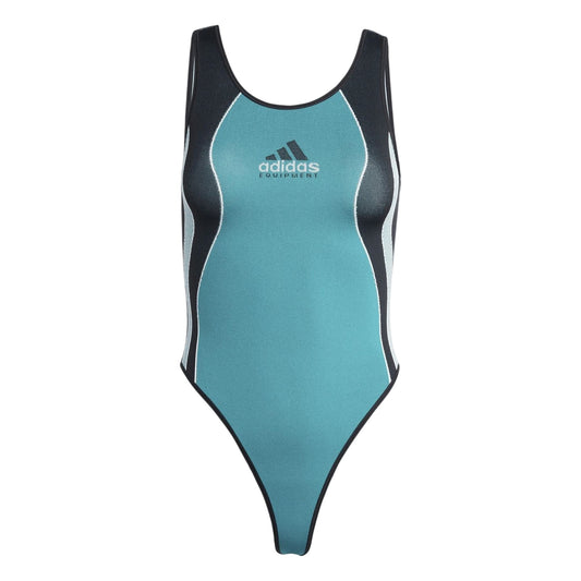Green - Front - Adidas Womens-Ladies Equipment Logo Colour Block Bodysuit