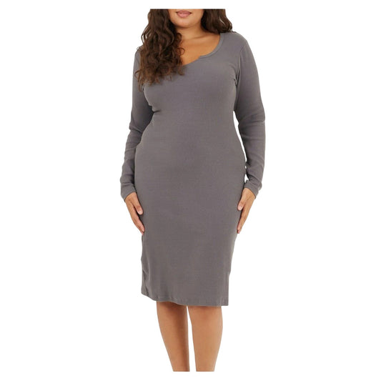 Slate - Front - Brave Soul Womens-Ladies Notch Neck Midi Dress
