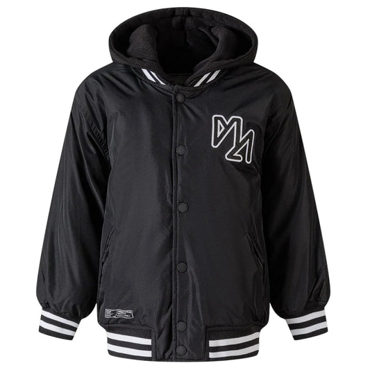 Black - Front - Minoti Boys Detachable Hood Baseball Padded Jacket