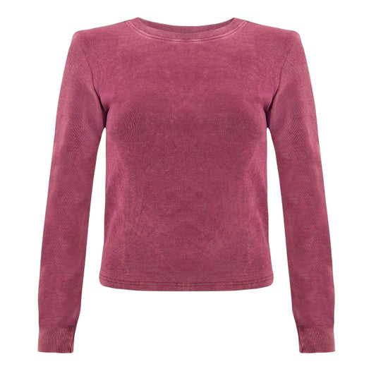 Burgundy - Front - I Saw It First Womens-Ladies Ribbed Long-Sleeved Top