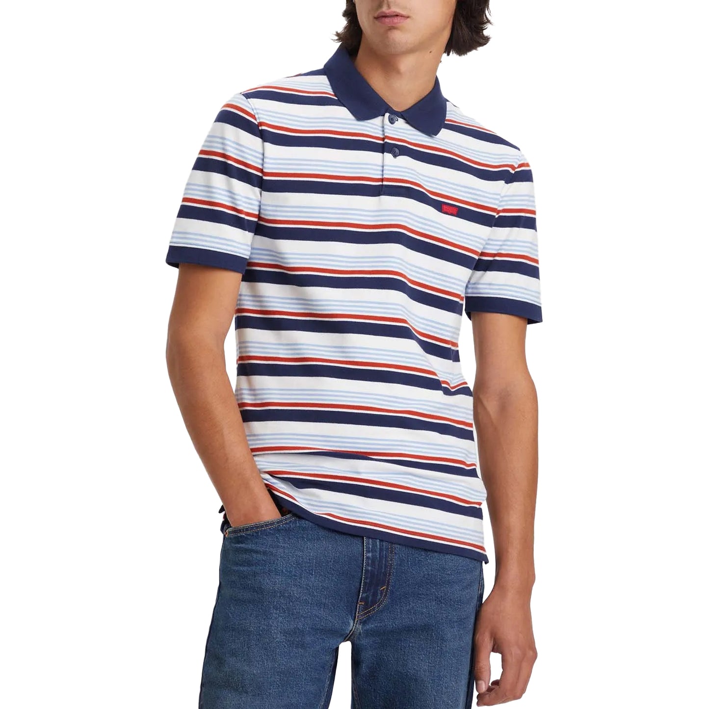 Navy-White - Side - Levis Mens Housemark Slim Polo Shirt