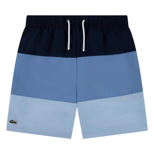 Marine Blue - Front - Lacoste Boys Colourblock Relaxed Fit Swim Shorts