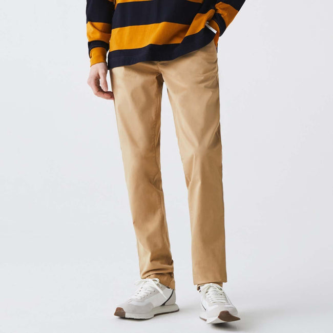 Beige - Close up - Lacoste Mens Gabardine Stretch Slim Trousers