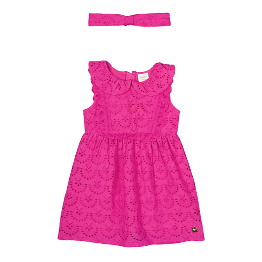 Fuchsia - Front - Carrement Beau Childrens-Kids Cotton Dress And Headband Set