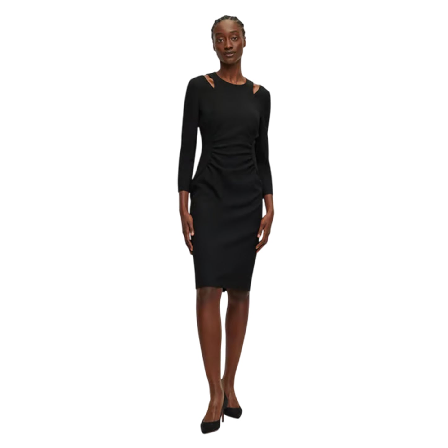 Black - Side - Boss Womens-Ladies Dadeka Crew Neck Slim Bodycon Dress