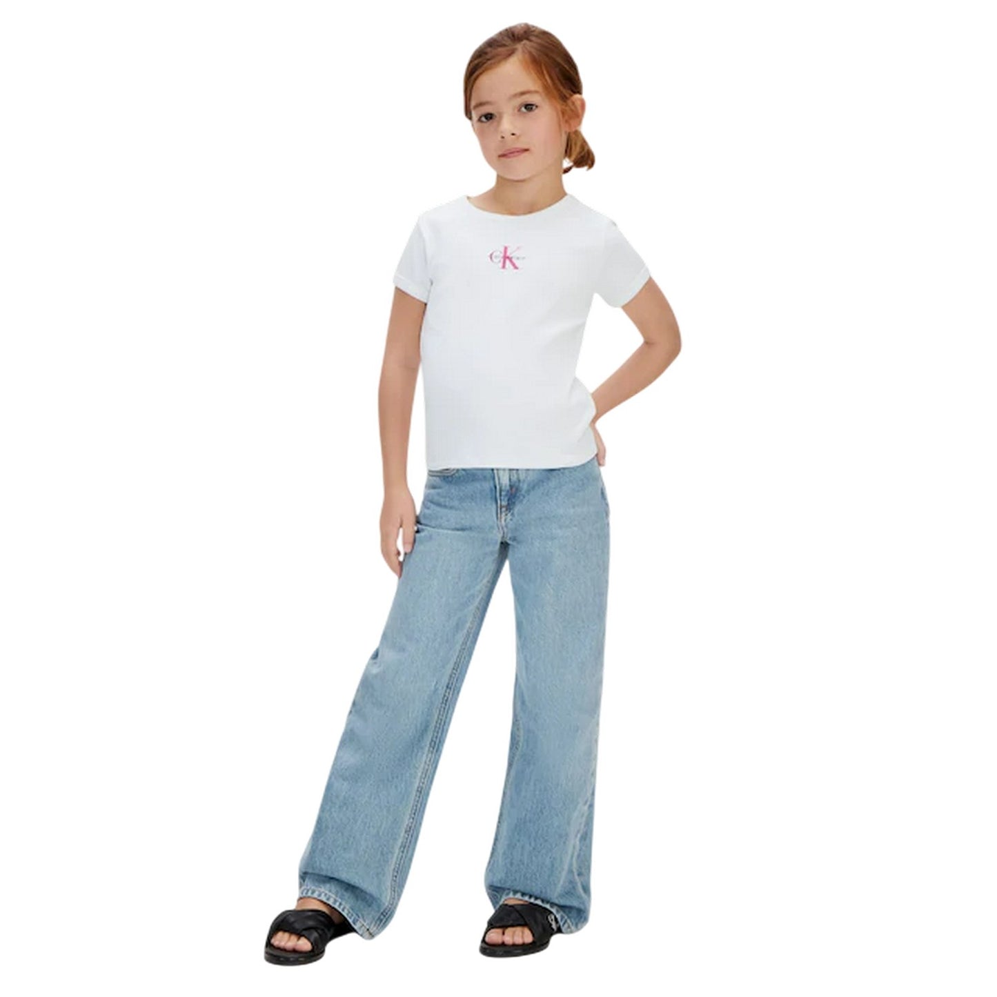 White - Lifestyle - Calvin Klein Girls Mono Crop Top