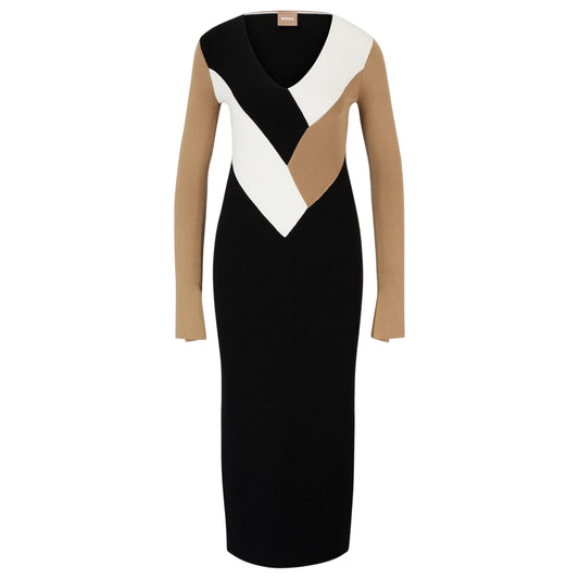 Black-Brown-White - Front - Boss Womens-Ladies Florency Viscose Slim Midi Dress