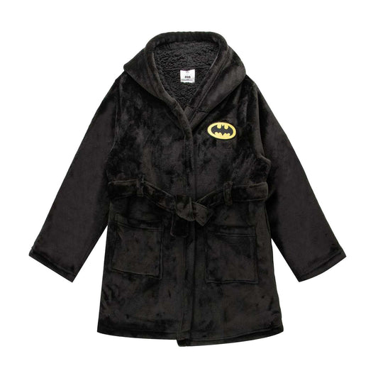Black-Yellow - Front - Batman Childrens-Kids Logo Sherpa Fleece Dressing Gown