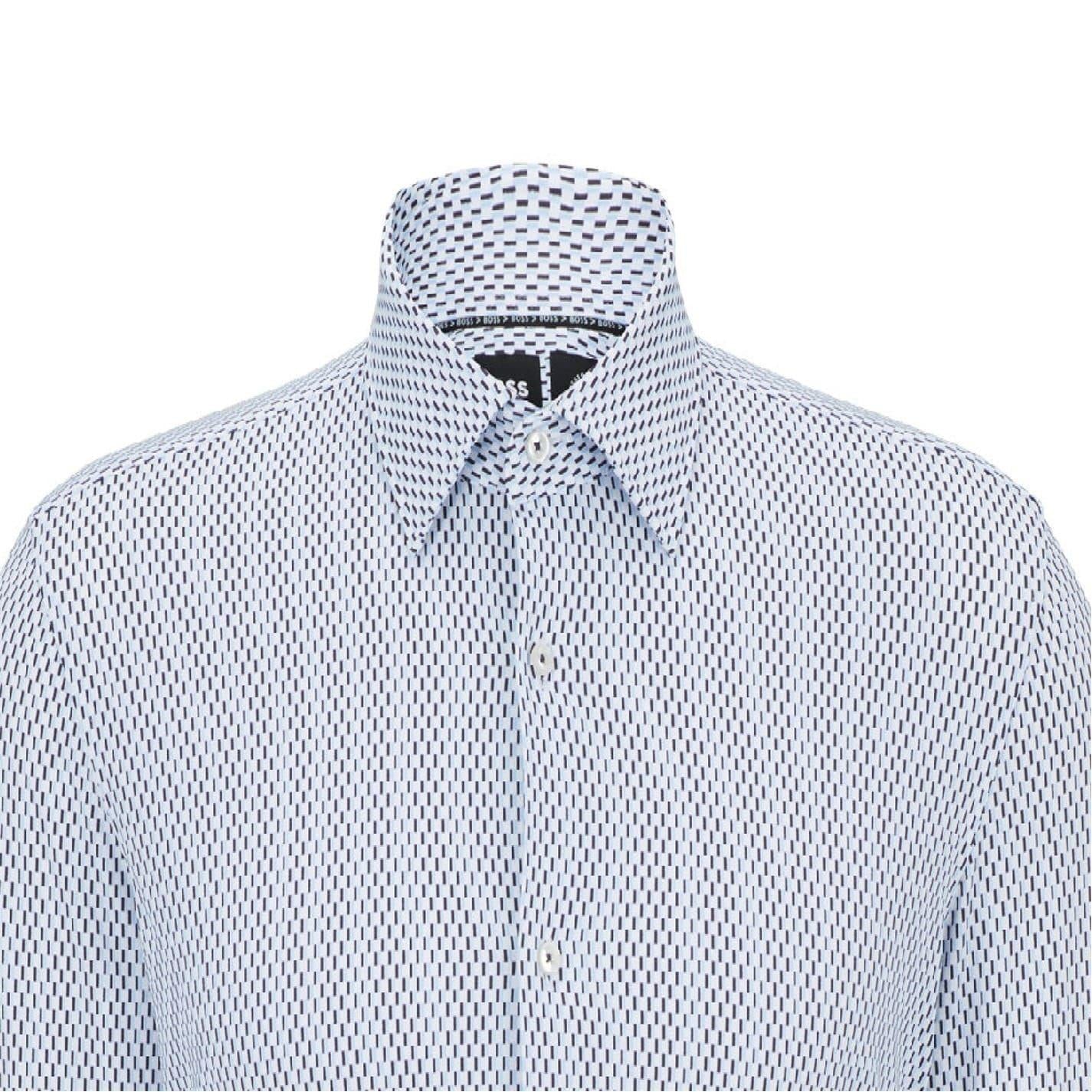 Pastel Blue - Side - Boss Mens Geometric Pattern Long-Sleeved Shirt