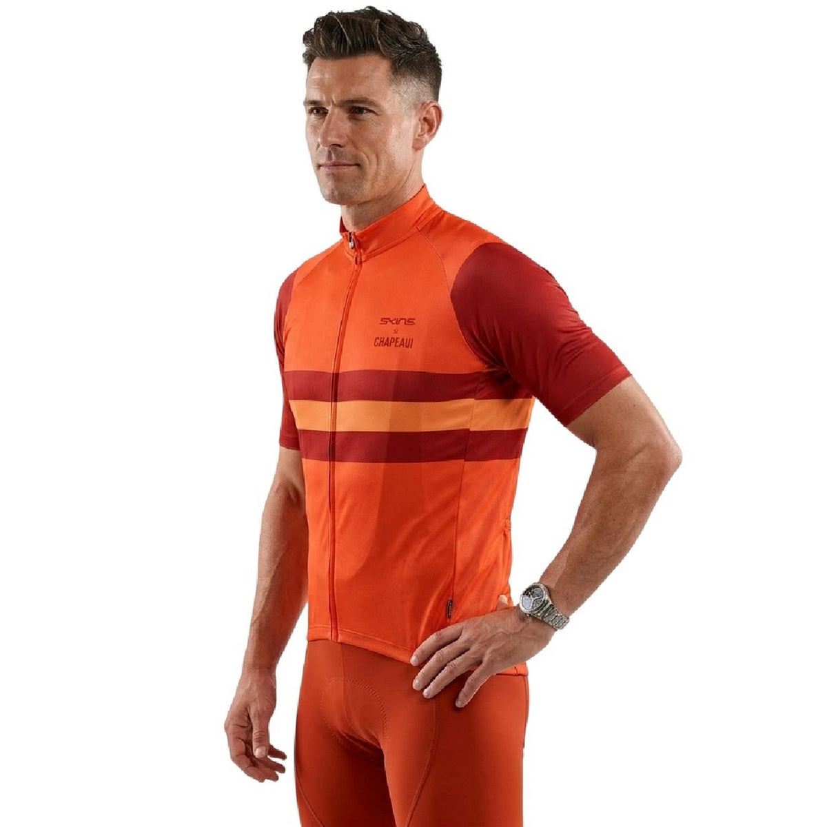 Red - Side - Skins Mens Zip Neck Slim Cycling Jacket