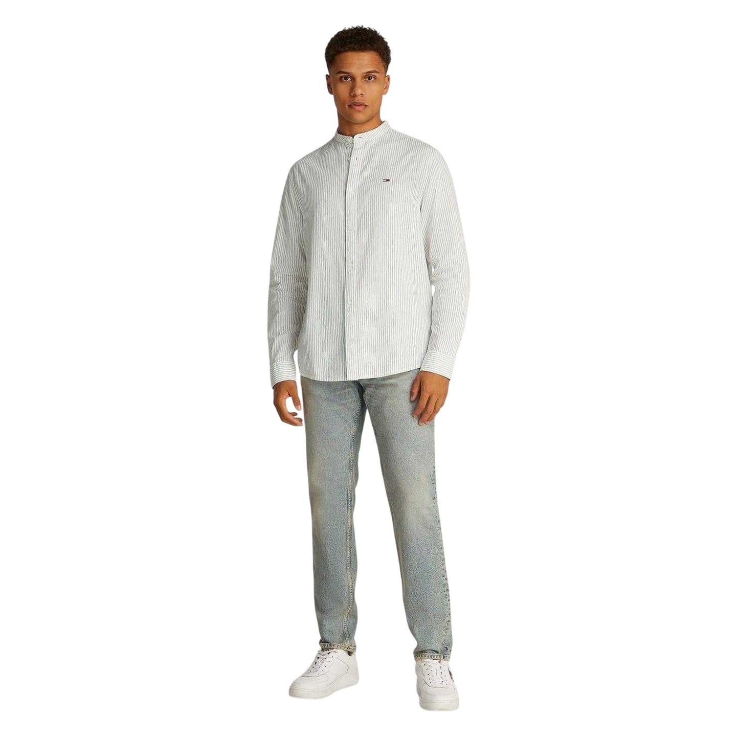 Ecru - Side - Tommy Jeans Mens Linen Long-Sleeved Shirt