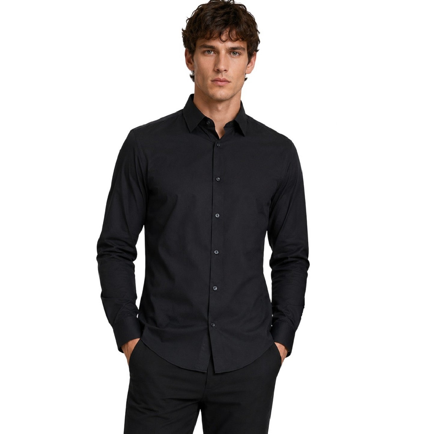 Black - Side - Boss Mens Point Collar Regular Long-Sleeved Shirt