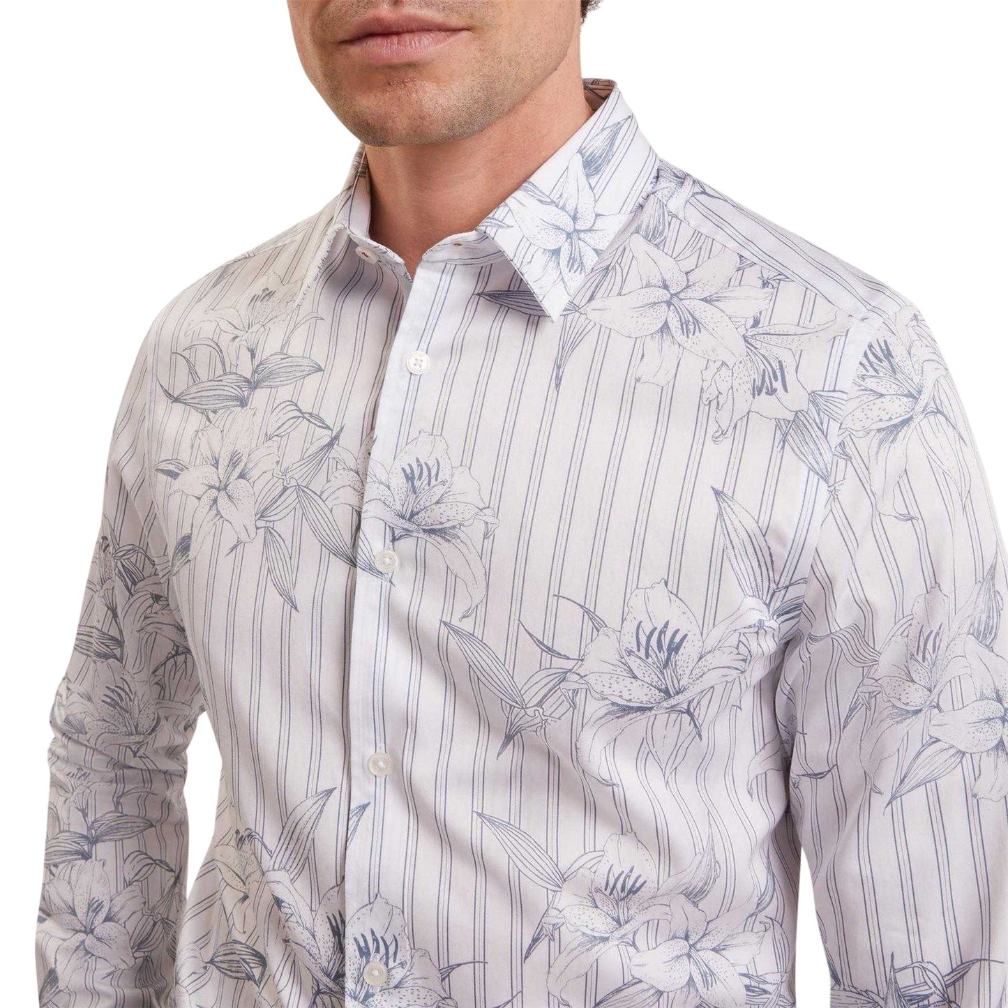 Light Blue - Lifestyle - Ted Baker Mens Floral Stripe Long-Sleeved Shirt
