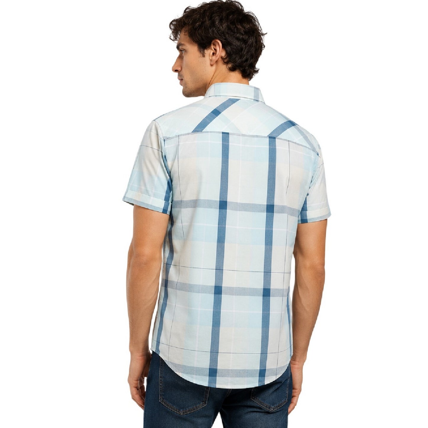 Yellow-Blue - Lifestyle - Bench Mens Checked Fitted Short-Sleeved Shirt