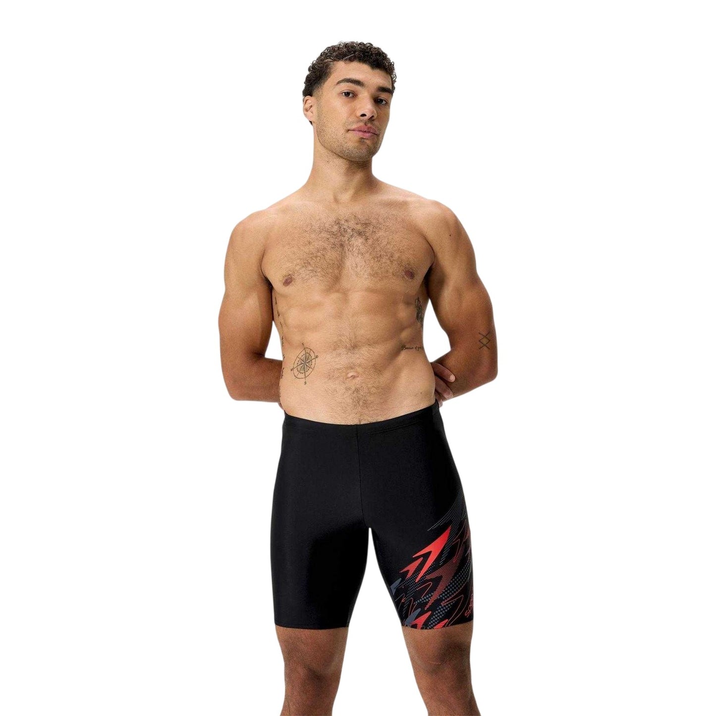 Black-Red - Side - Speedo Mens Medley Logo Jammer Shorts