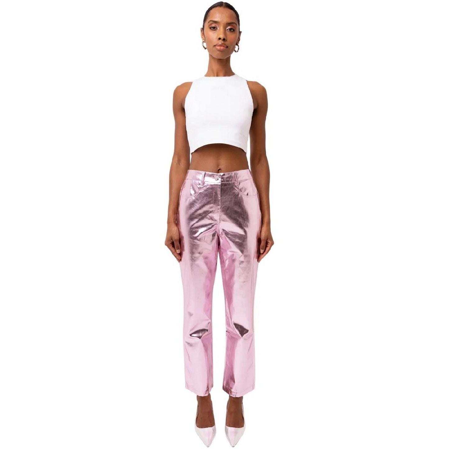 Pink - Lifestyle - AmyLynn Womens-Ladies Lupe Metallic Straight Trousers