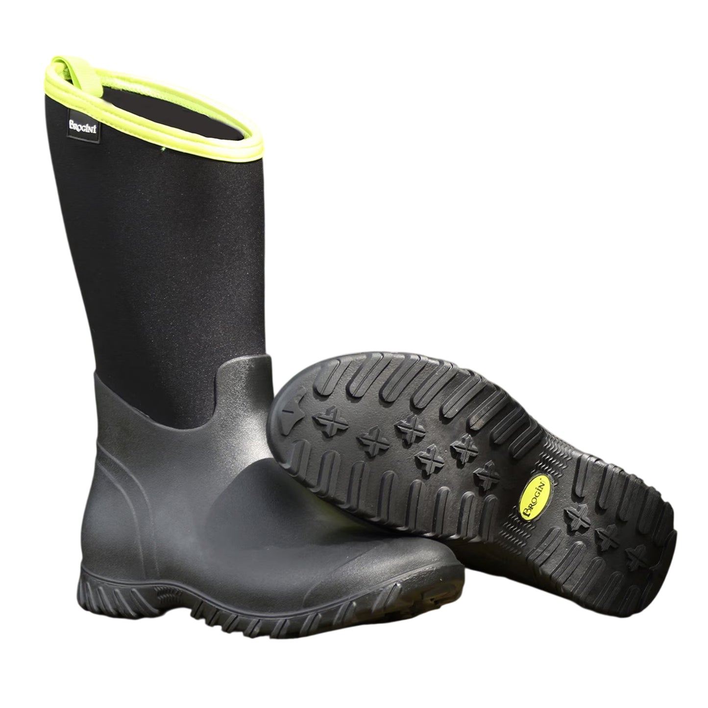 Black-Lime - Side - Brogini Womens-Ladies Belmont Logo Waterproof Mid Calf Boots