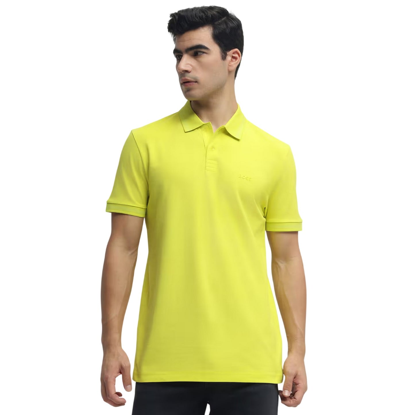 Bright Yellow - Side - Boss Mens Pallas Cotton Regular Polo Shirt
