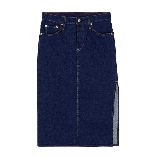 Blue Stone Wash - Front - Levis Womens-Ladies Side Slit Midi Skirt