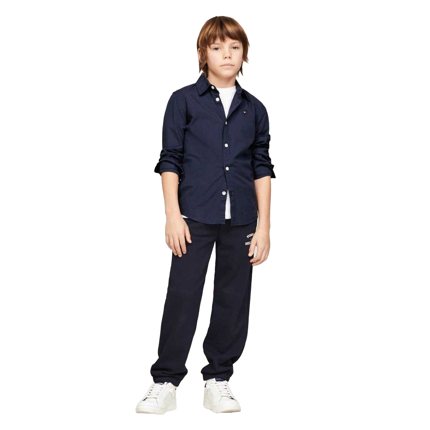 Navy - Pack Shot - Tommy Hilfiger Boys Plain Regular Long-Sleeved Shirt