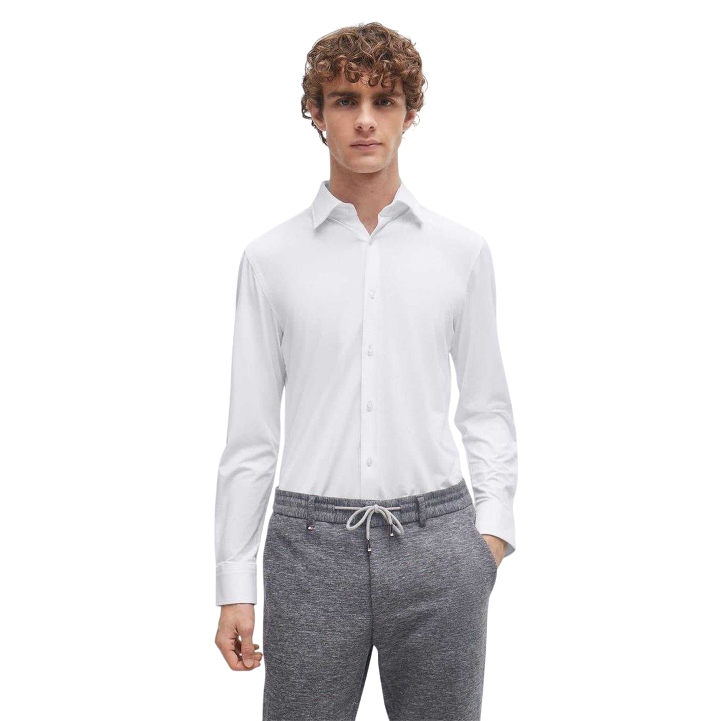 White - Side - Boss Mens Point Collar Long-Sleeved Shirt