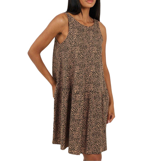 Taupe-Black - Front - Brave Soul Womens-Ladies Tiered V Neck Sleeveless Mini Dress