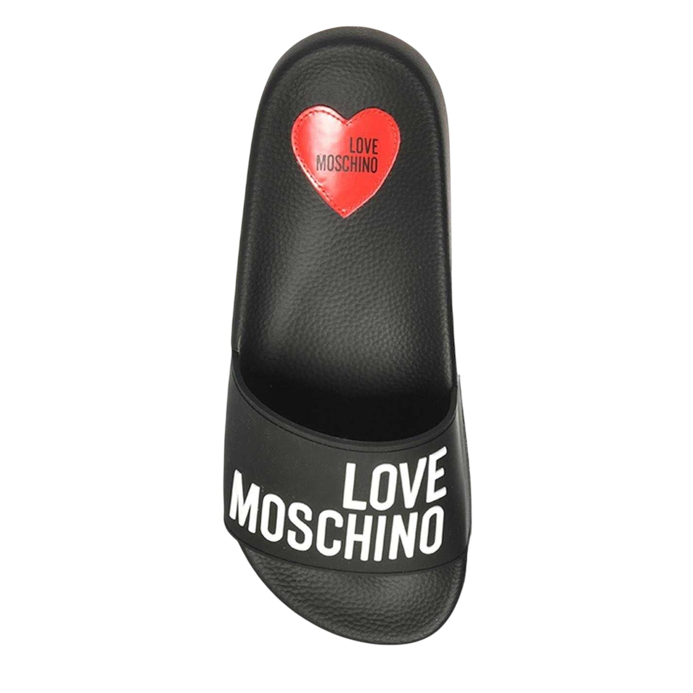 Black - Side - Love Moschino Womens-Ladies Embossed Logo Sliders
