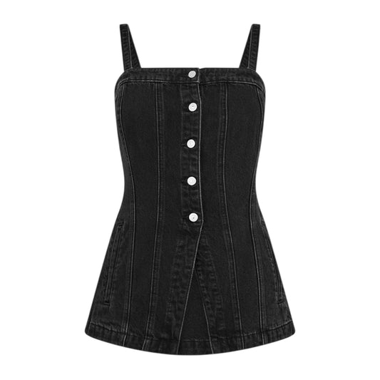 Black - Front - Levis Womens-Ladies Denim Corset Top